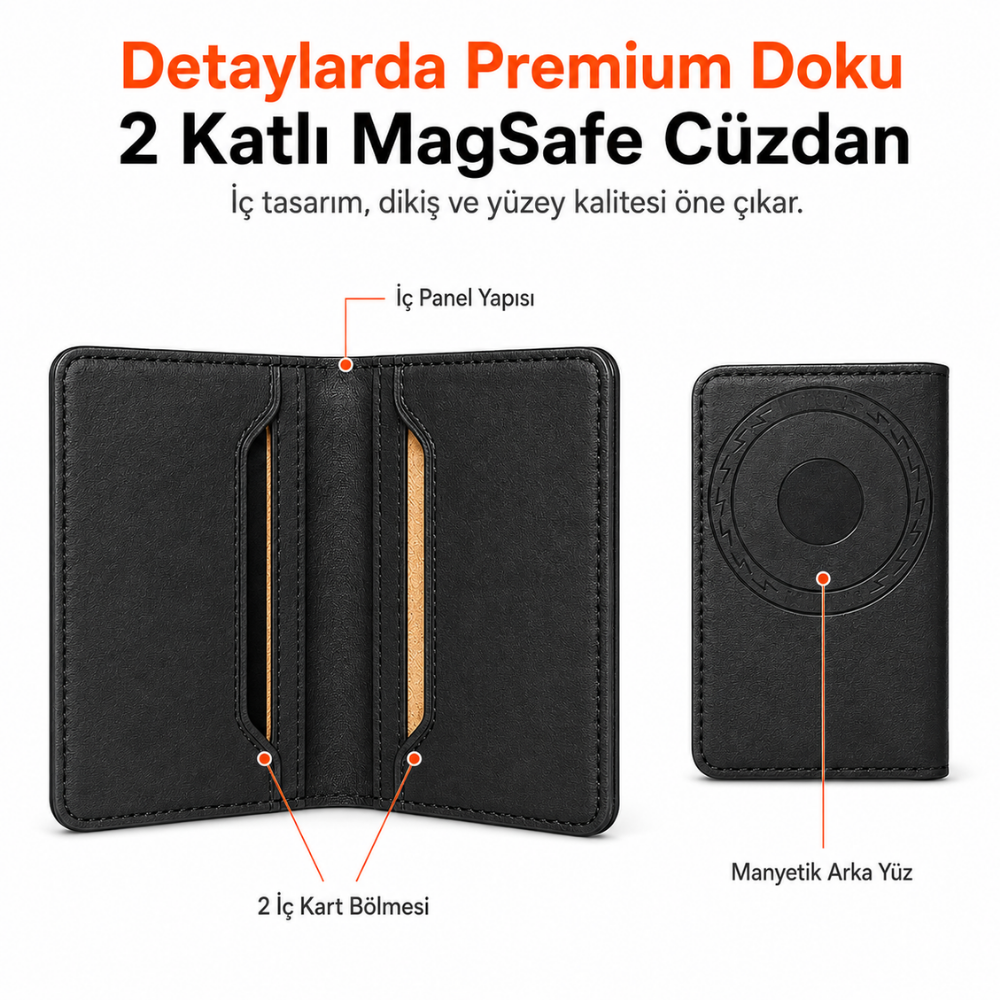 2 Katlı Magsafe Telefon Cüzdanı ve Standı E01