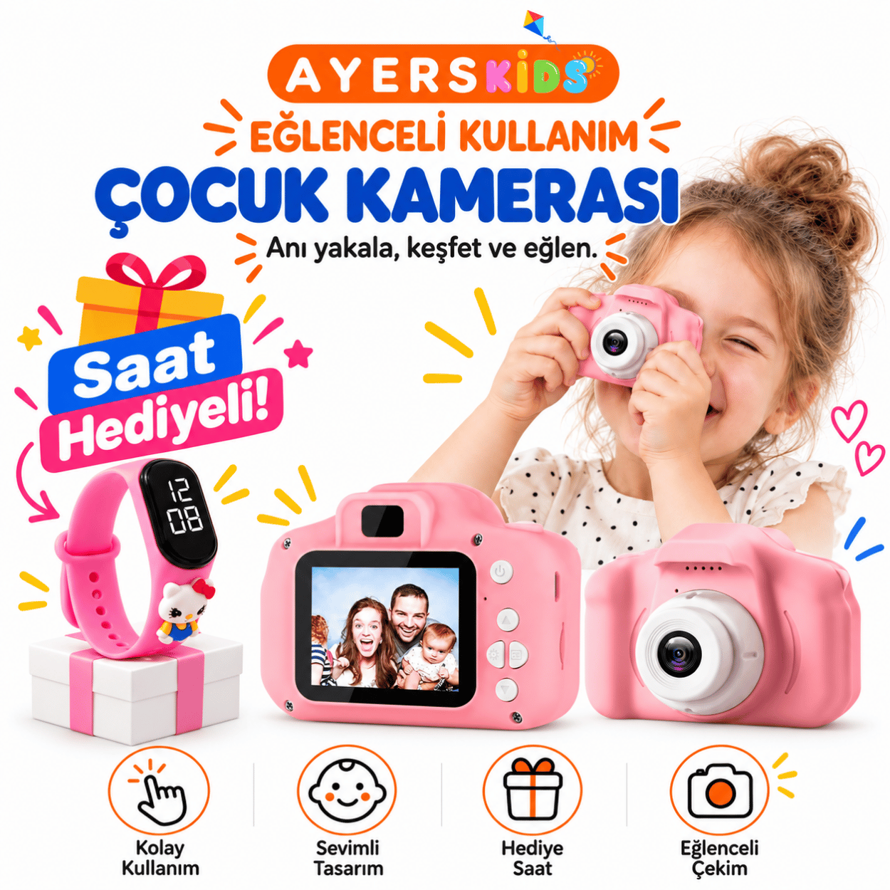 Ayers Pembe ve Mavi Çocuk Dijital Fotoğraf Makinesi
