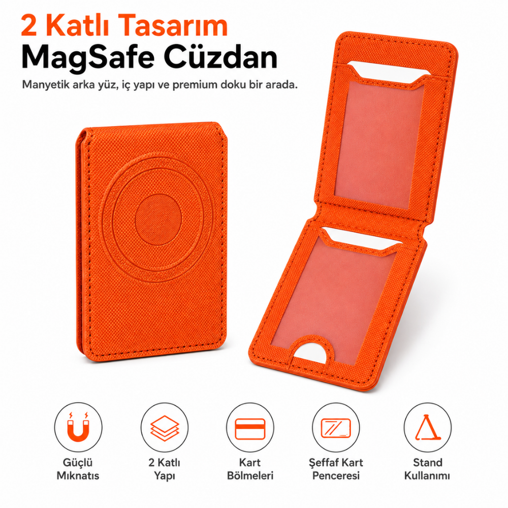 2 Katlı Magsafe Telefon Cüzdanı ve Standı E04