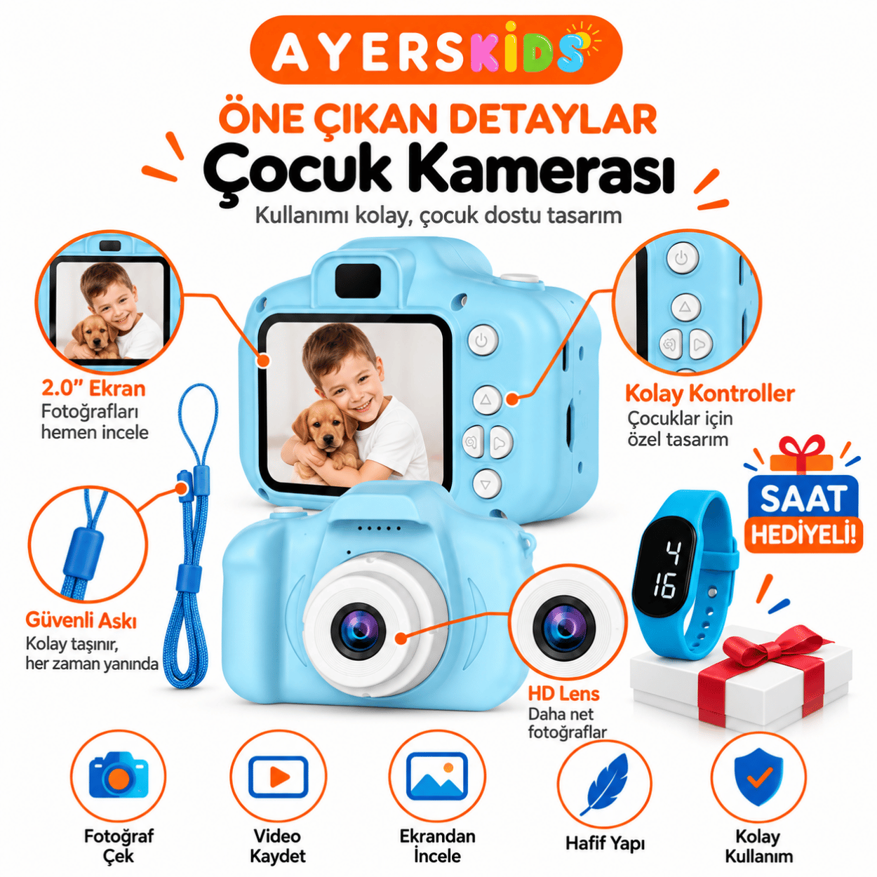 Ayers Pembe ve Mavi Çocuk Dijital Fotoğraf Makinesi