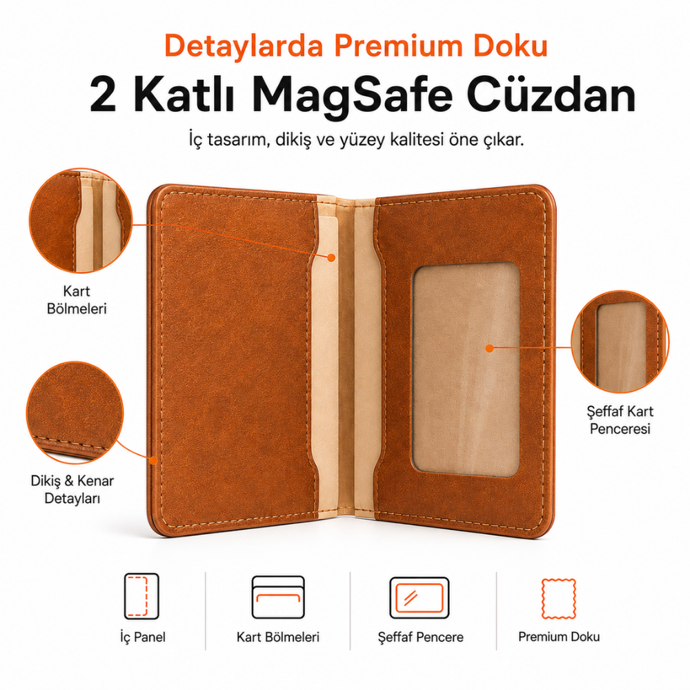2 Katlı Magsafe Telefon Cüzdanı ve Standı E02