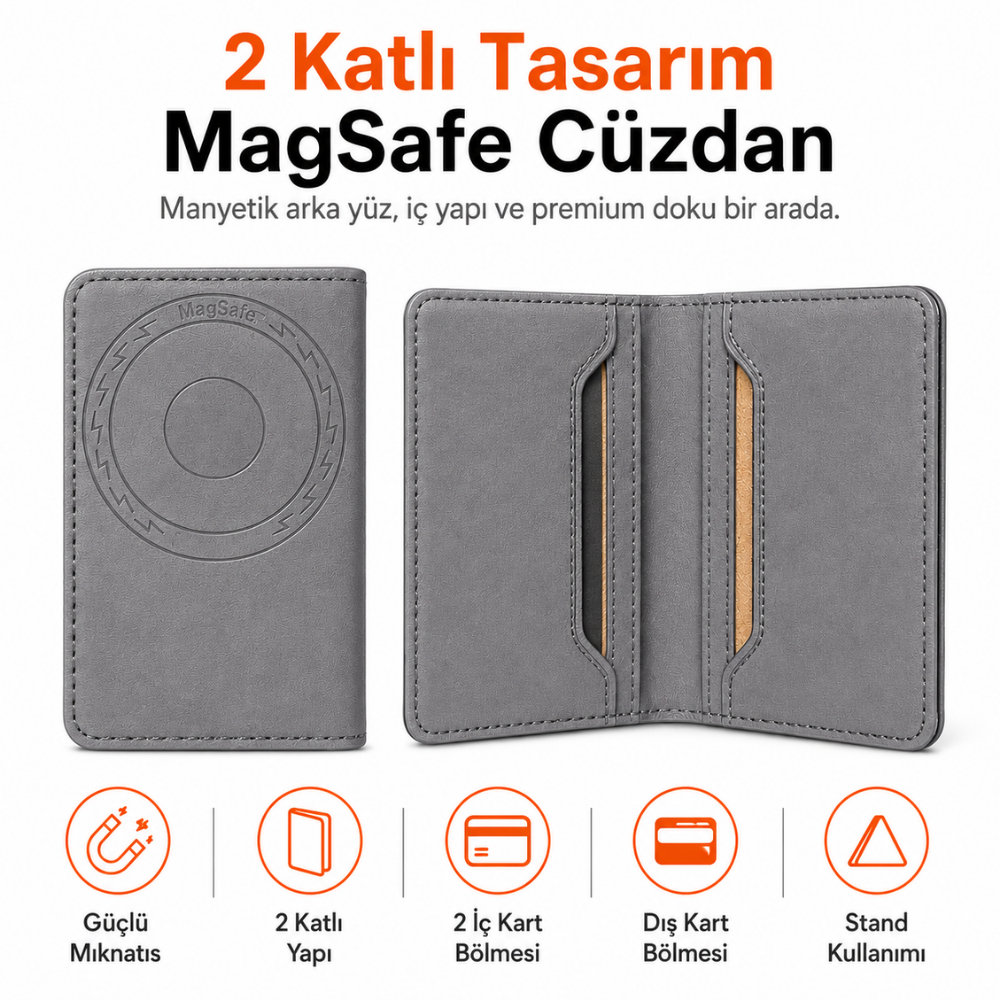 2 Katlı Magsafe Telefon Cüzdanı ve Standı E01