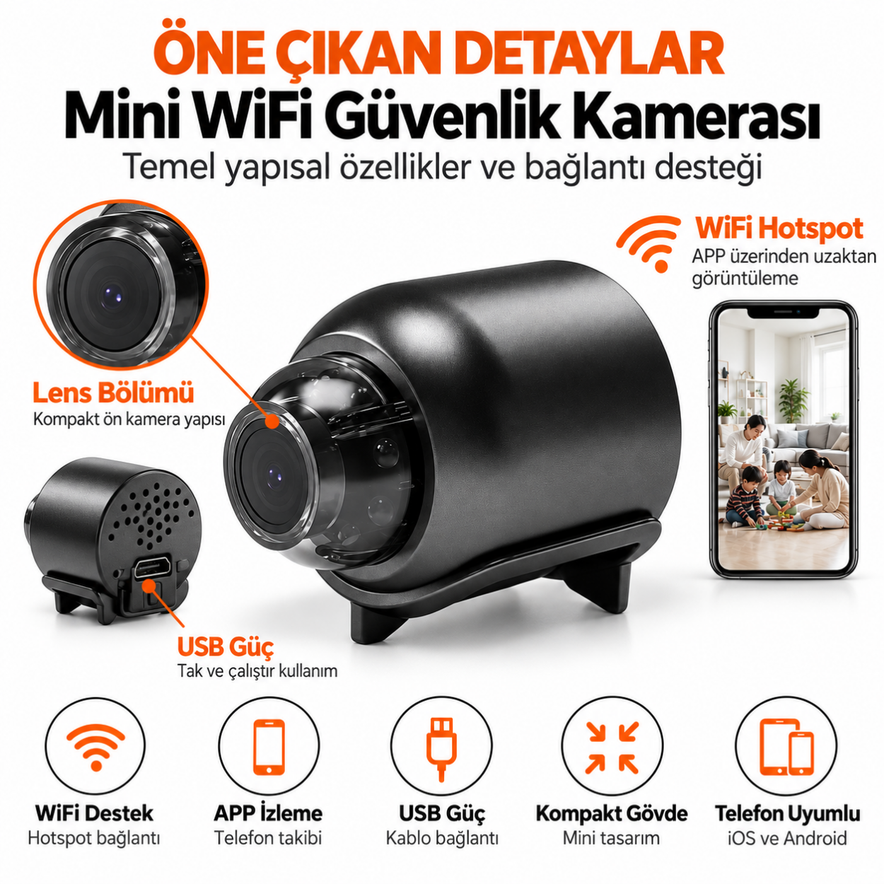 Mini Wi‑Fi Kamera ve Mobil Canlı İzleme