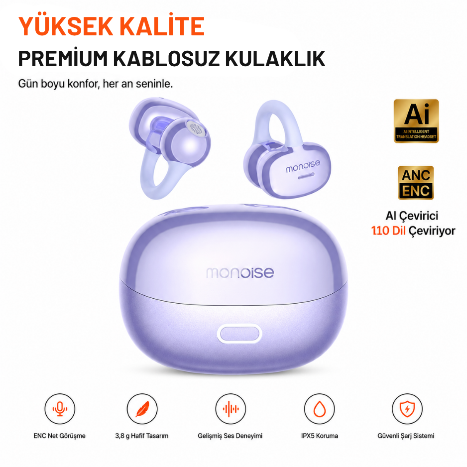 P-Q15 110 Dil AI Çeviri Destekli Açık Kulak Kulaklık