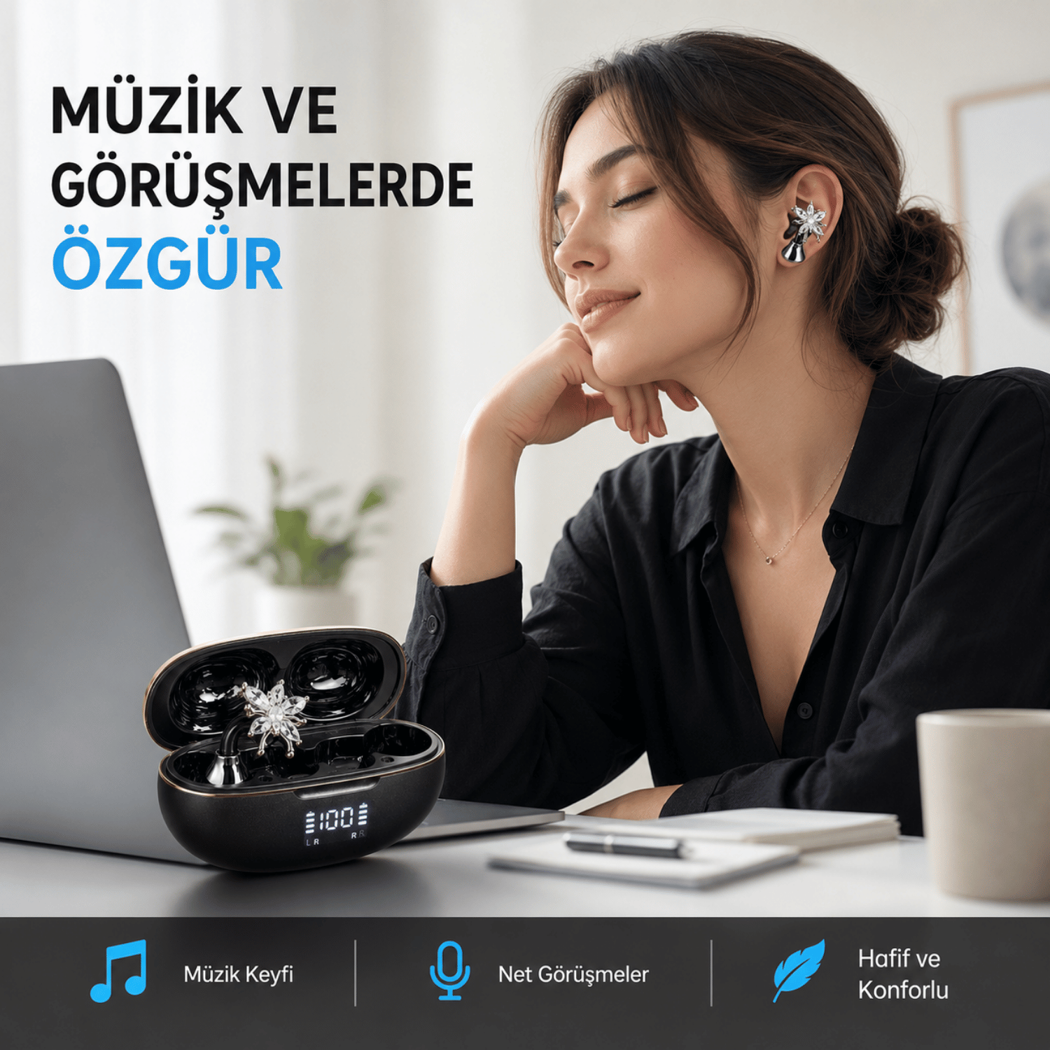 Bluetooth 5.4 Kulak Kancalı Kablosuz Stereo Kulaklık