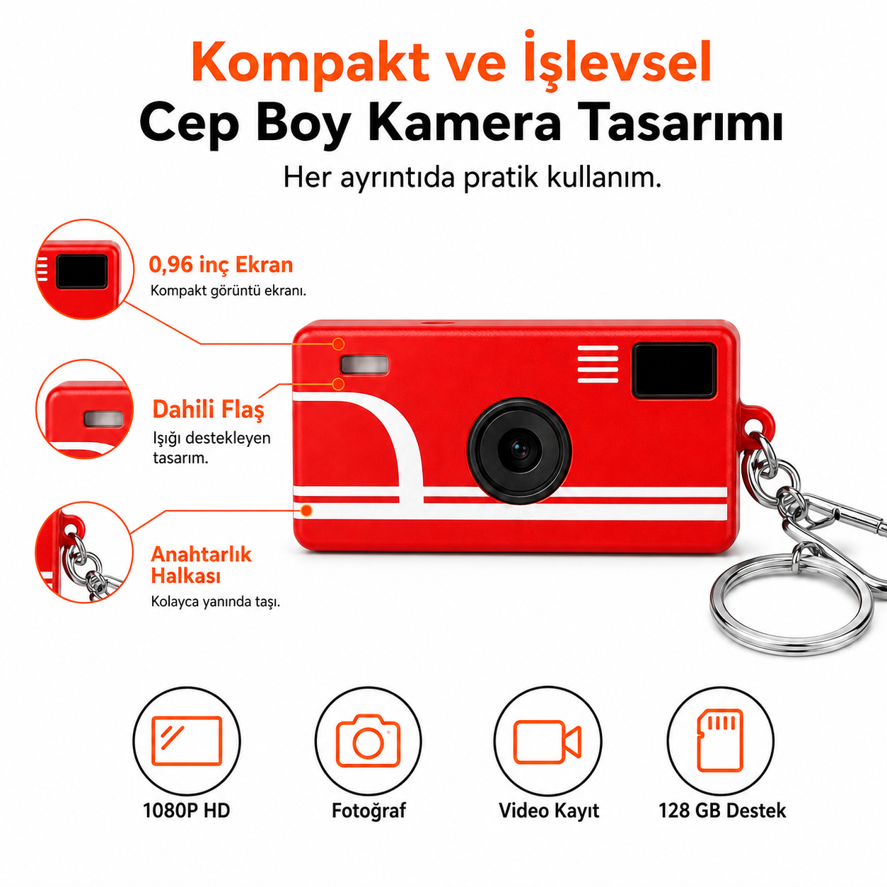 1080P HD Mini Retro Dijital Kamera – Anahtarlıklı