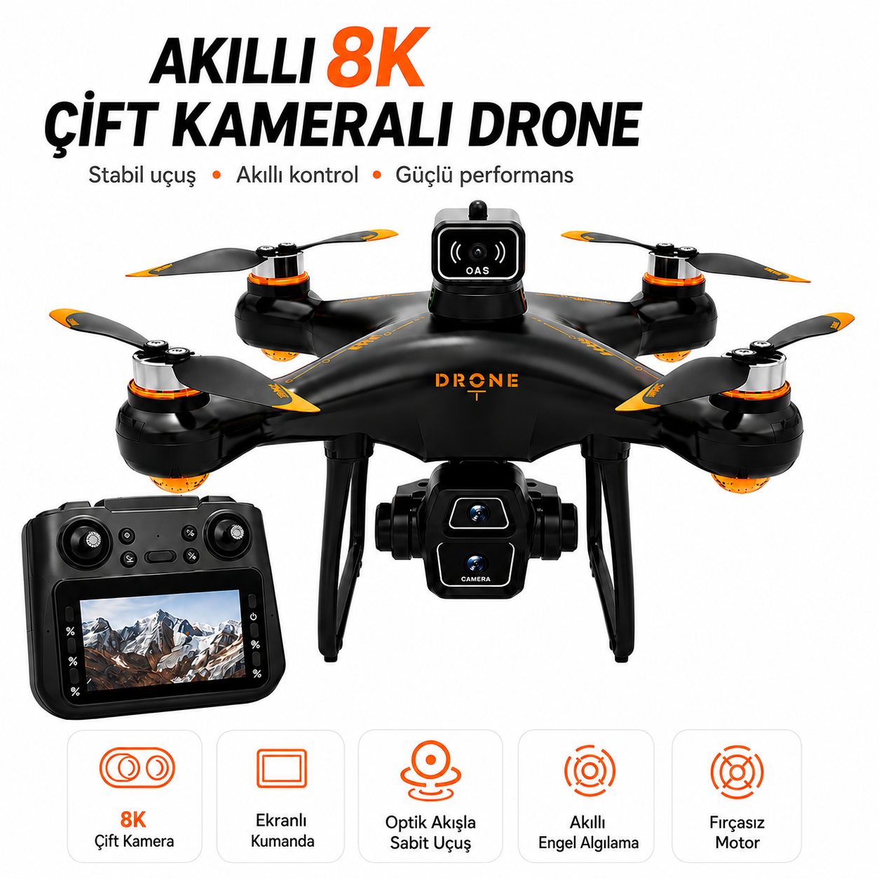 Ekranlı Kumandalı Katlanabilir Kameralı Drone