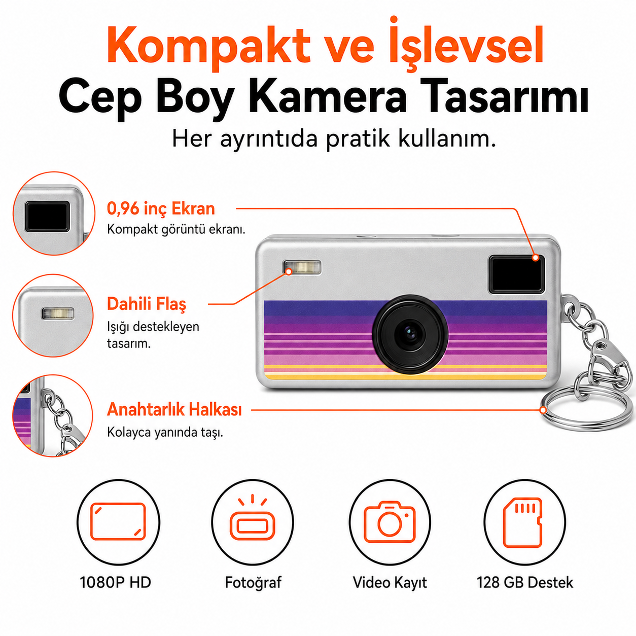 1080P HD Mini Retro Dijital Kamera – Anahtarlıklı