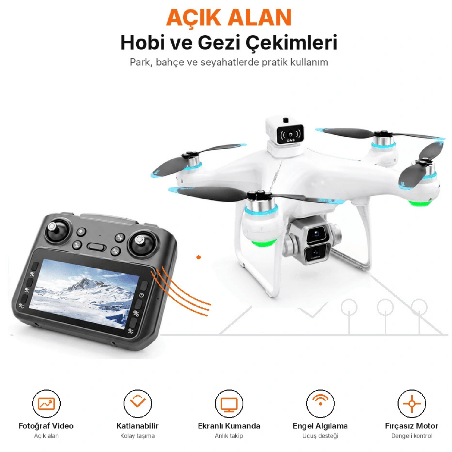 Ekranlı Kumandalı Katlanabilir Kameralı Drone