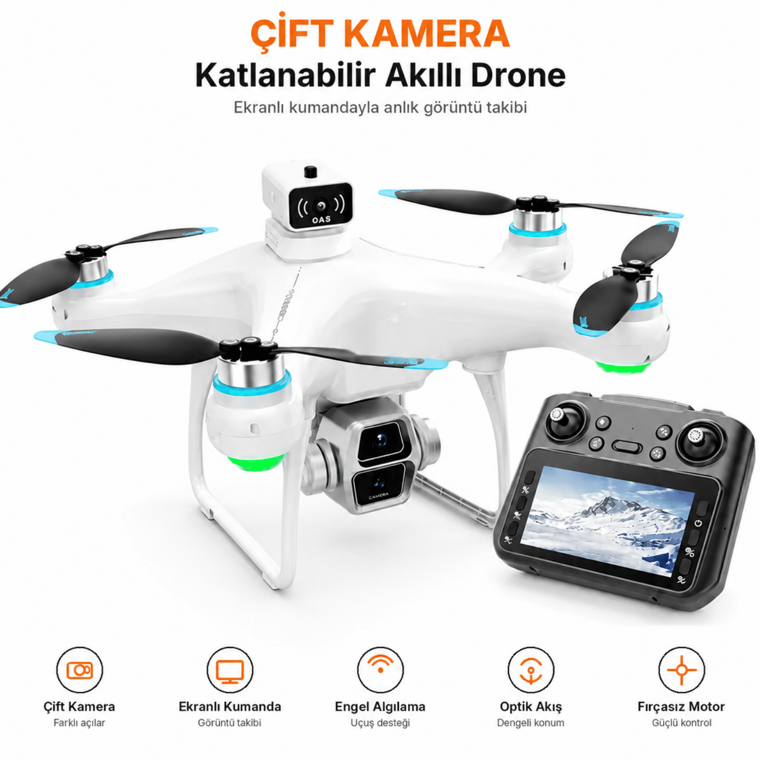 Ekranlı Kumandalı Katlanabilir Kameralı Drone