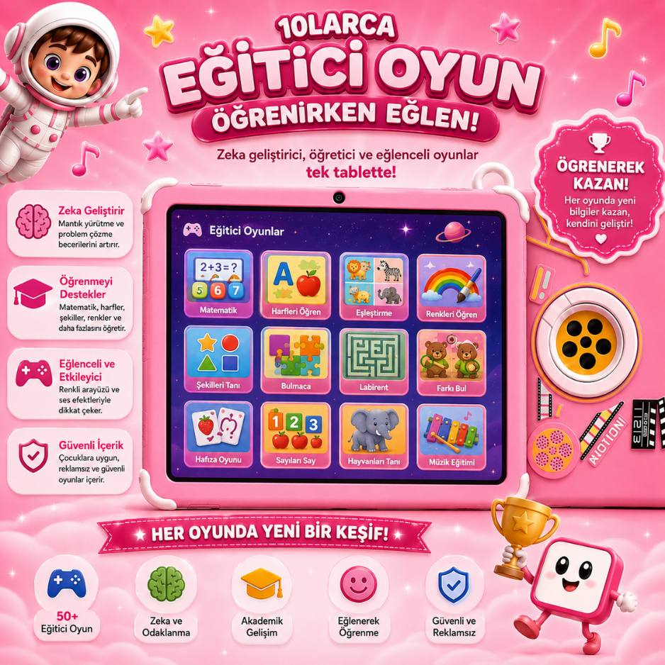 Android 14 6+128GB Çift Kameralı Çocuk Tableti G...VİLL