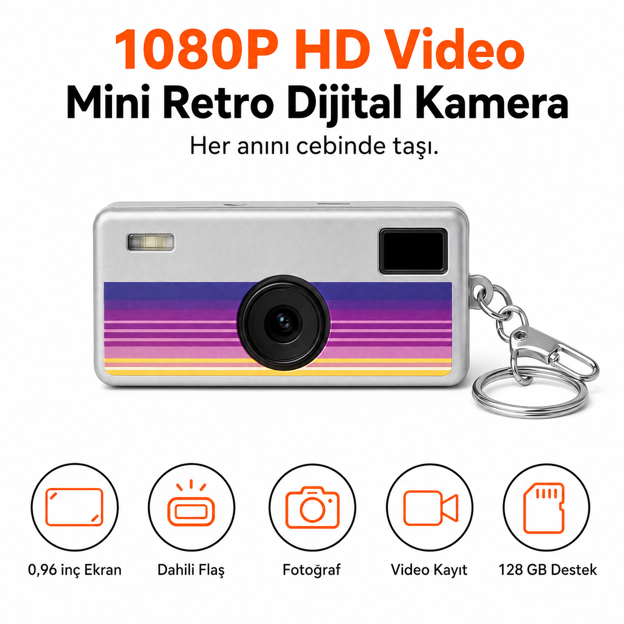 1080P HD Mini Retro Dijital Kamera – Anahtarlıklı