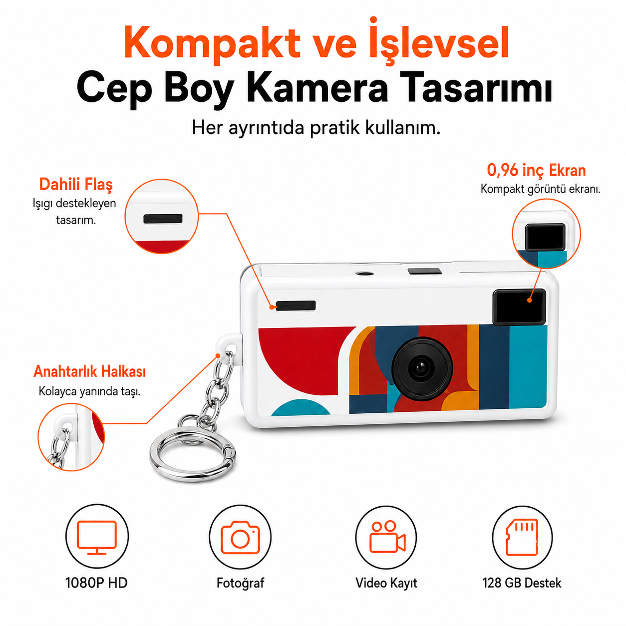 1080P HD Mini Retro Dijital Kamera – Anahtarlıklı