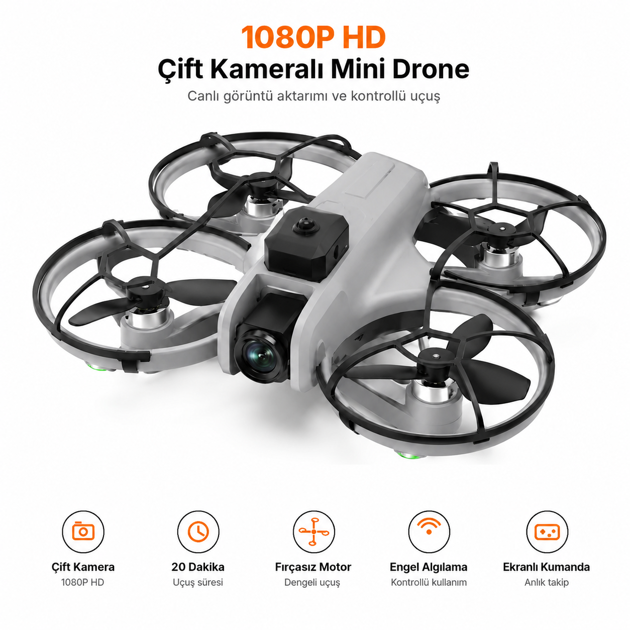 1080P HD Çift Kameralı Ekranlı Kumandalı Mini Drone