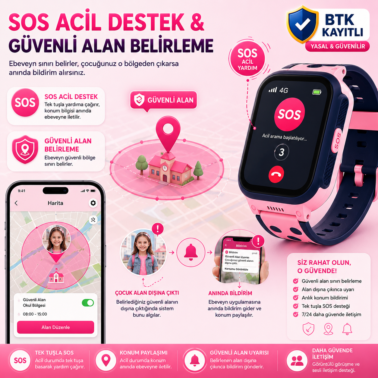 4G LTE GPS Takipli Görüntülü Konuşmalı Çocuk Akıllı Saati Y95