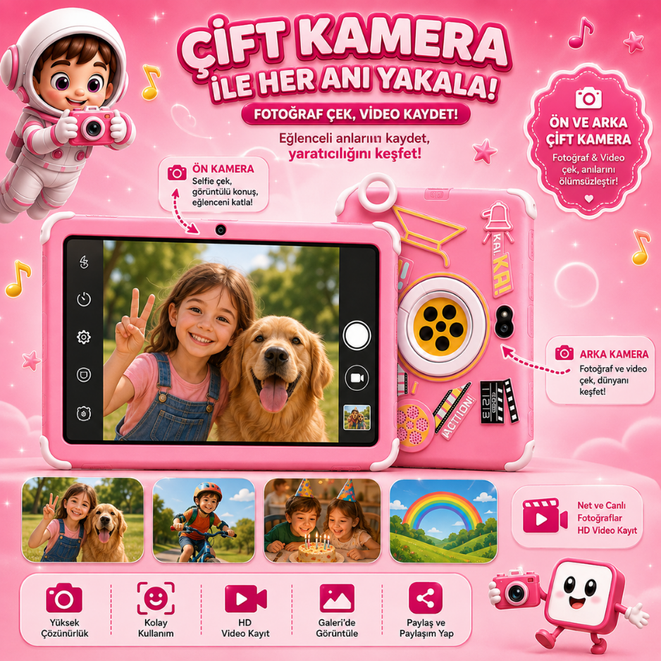Android 14 6+128GB Çift Kameralı Çocuk Tableti G...VİLL