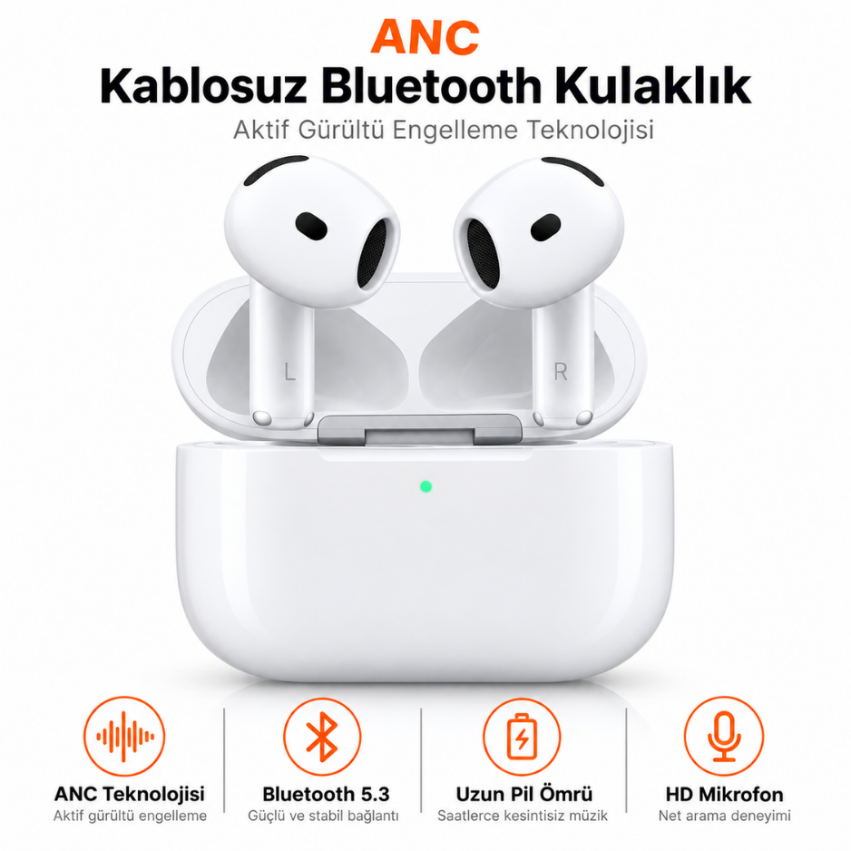 ANC ve H2 İşlemcili Airpods Kablosuz Kulaklık 