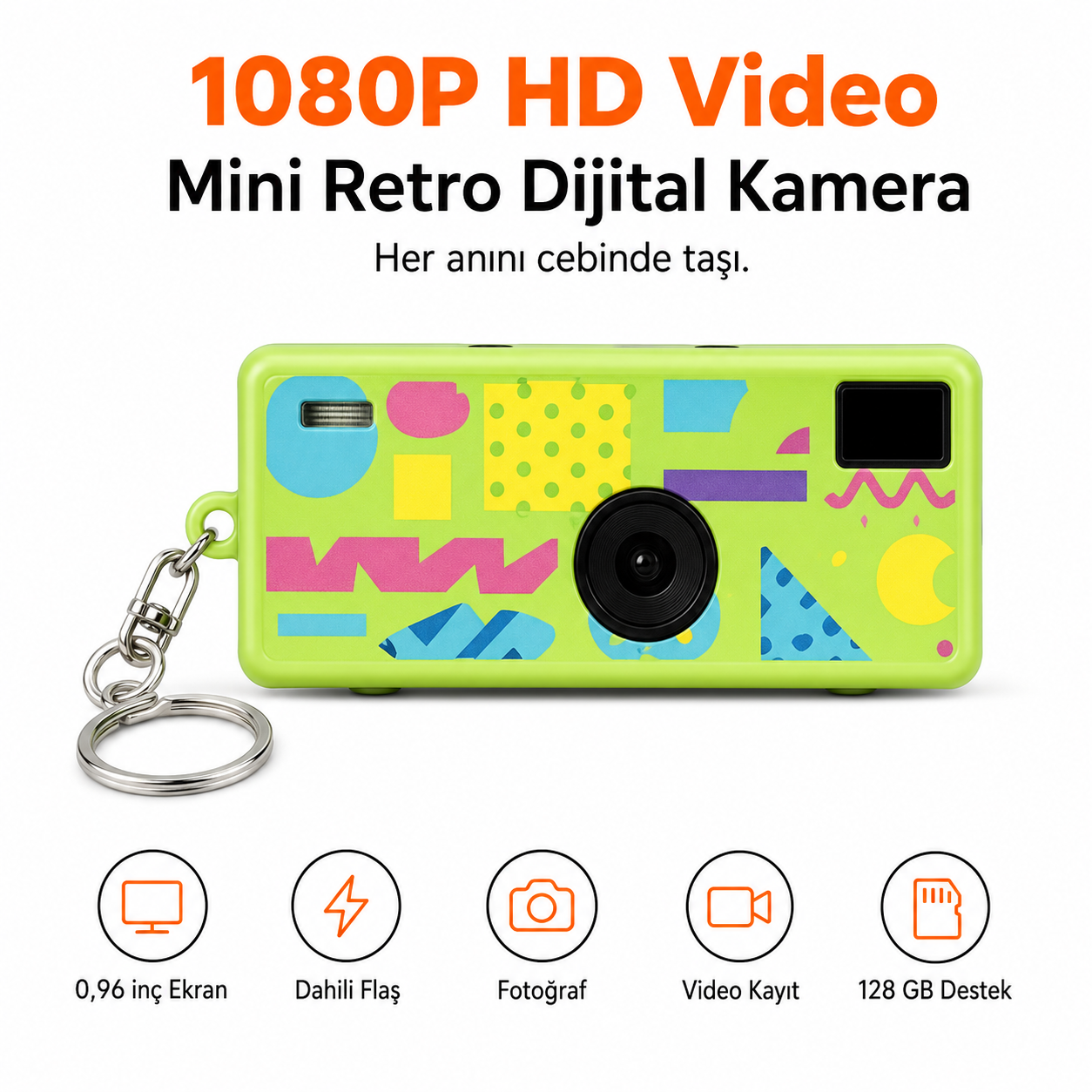 1080P HD Mini Retro Dijital Kamera – Anahtarlıklı