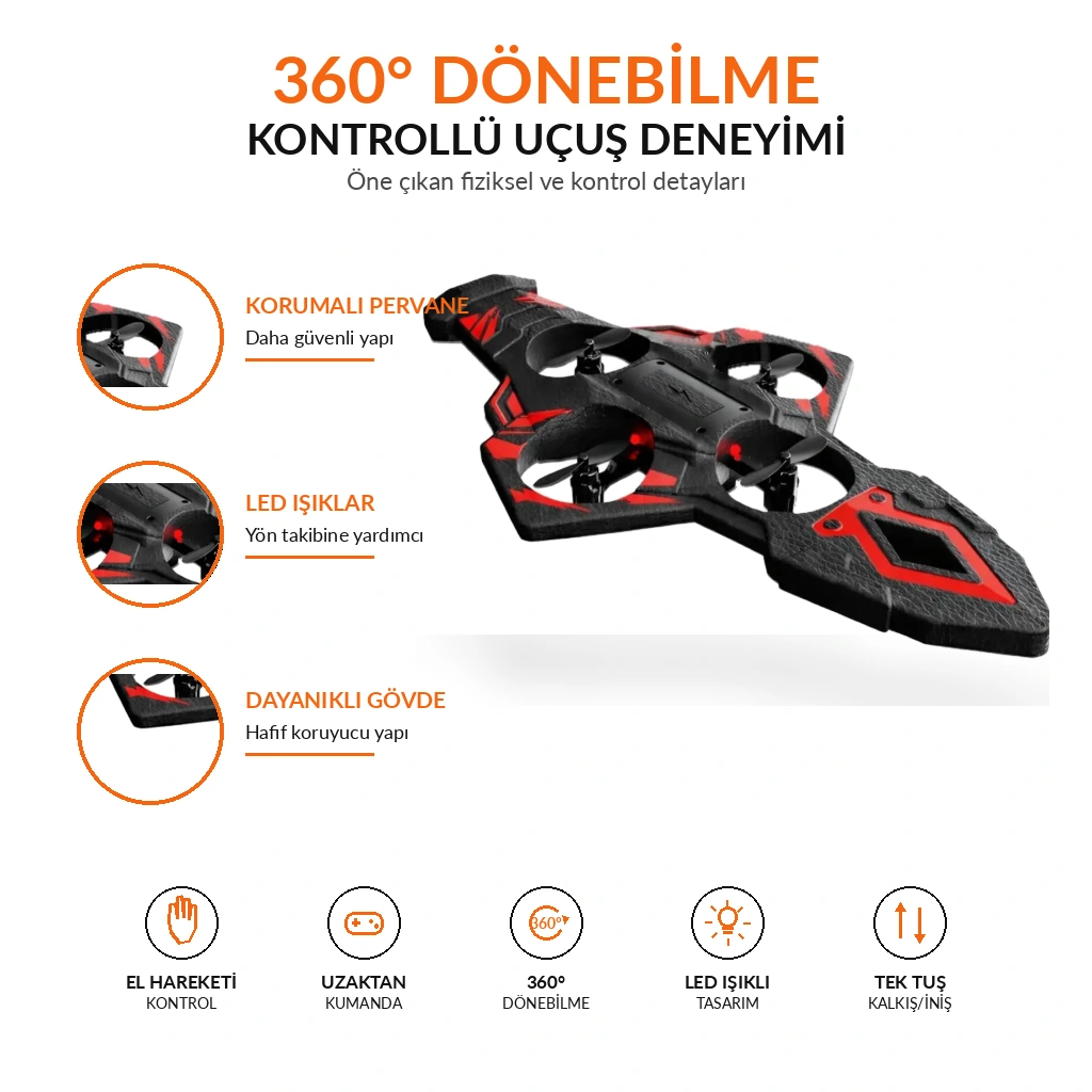 LED Işıklı El Hareketi Kontrollü Mini Drone