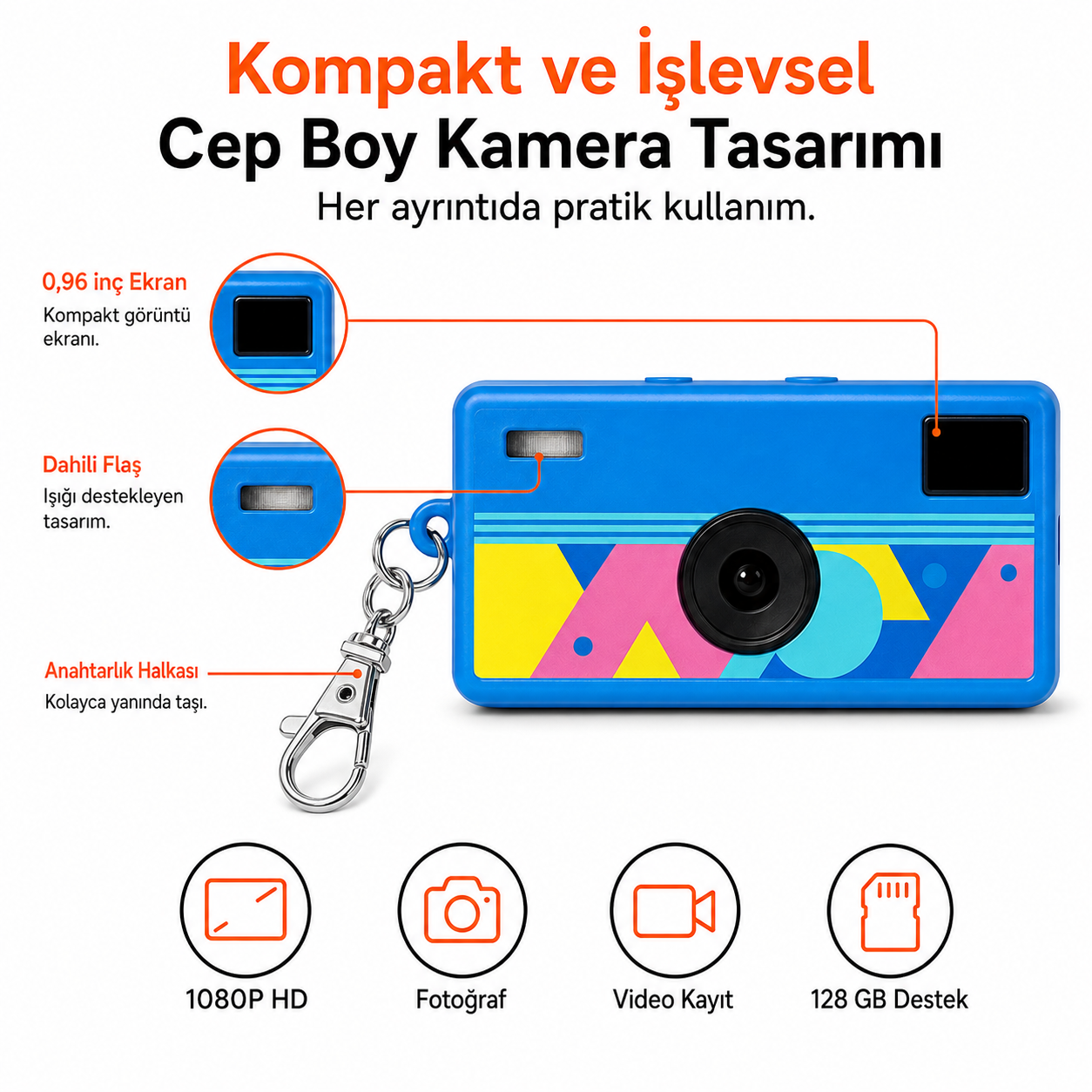 1080P HD Mini Retro Dijital Kamera – Anahtarlıklı