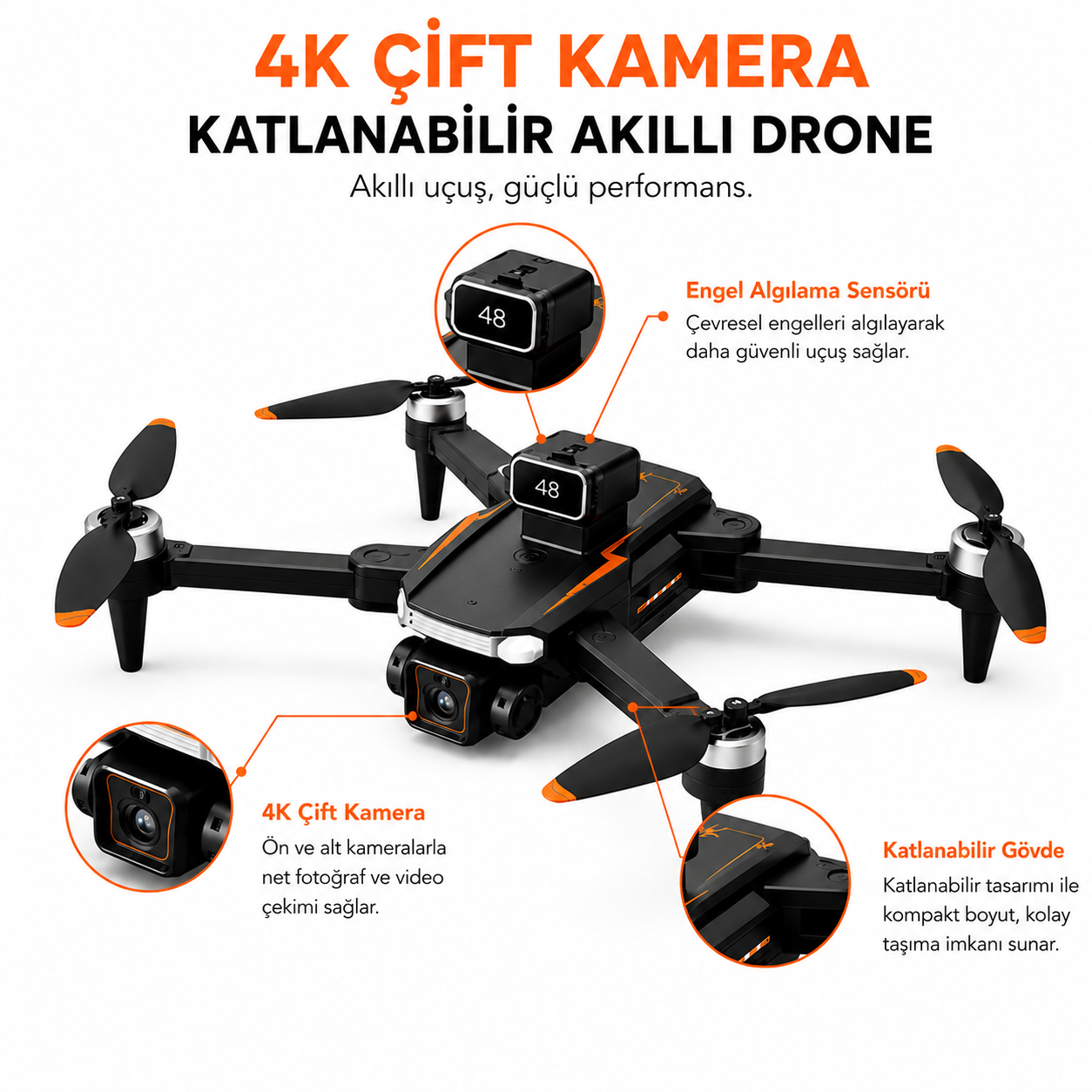 HD Kameralı Ekranlı Kumandalı Katlanabilir Drone JS26H