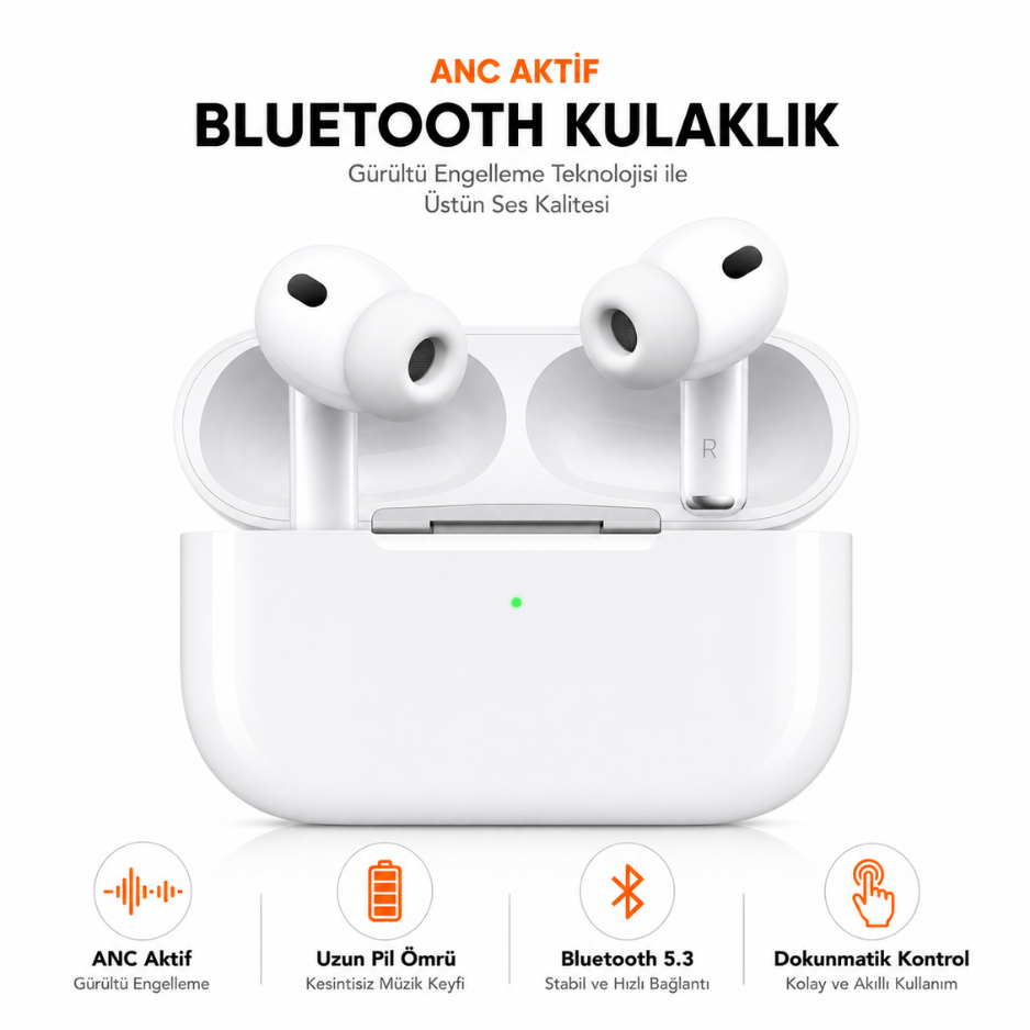 ANC ve H2 İşlemcili Airpods Kablosuz Kulaklık Pedli Tasarım