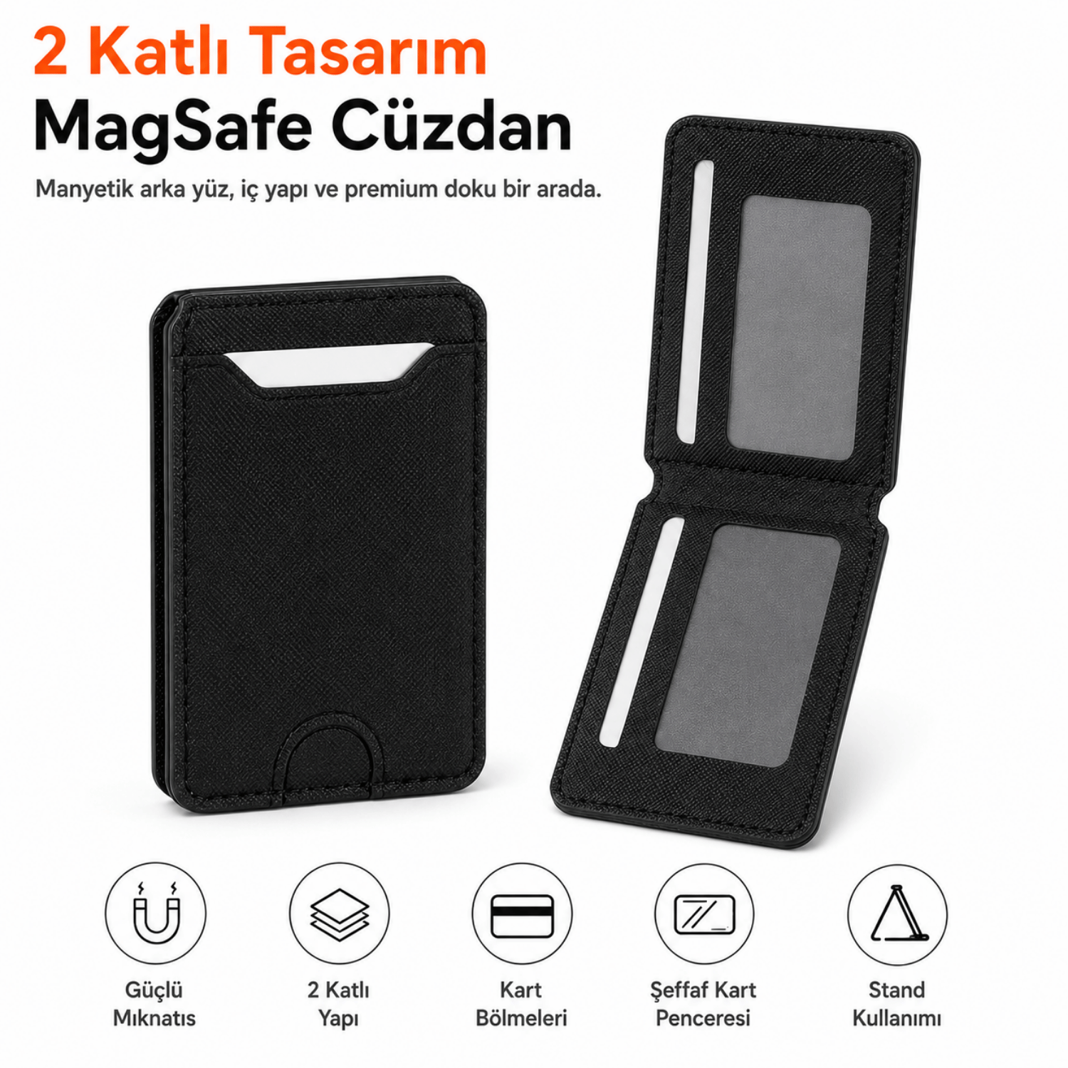 2 Katlı Magsafe Telefon Cüzdanı ve Standı E04