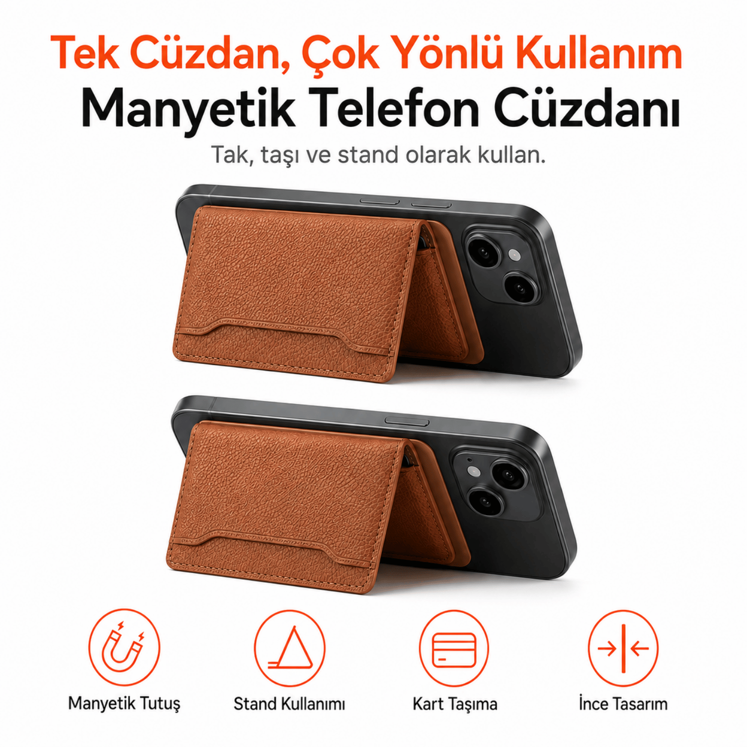 2 Katlı Magsafe Telefon Cüzdanı ve Standı E03