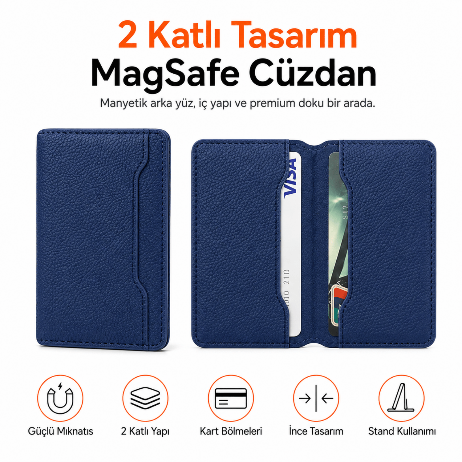 2 Katlı Magsafe Telefon Cüzdanı ve Standı E04