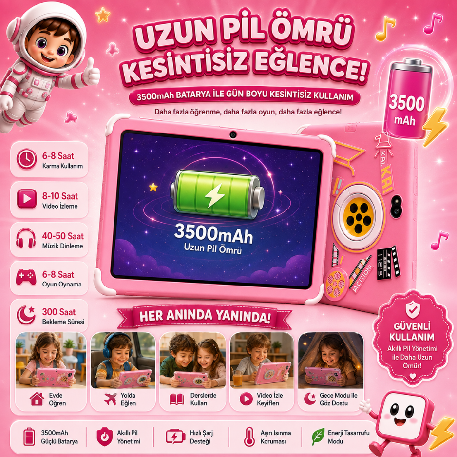 Android 14 6+128GB Çift Kameralı Çocuk Tableti G...VİLL