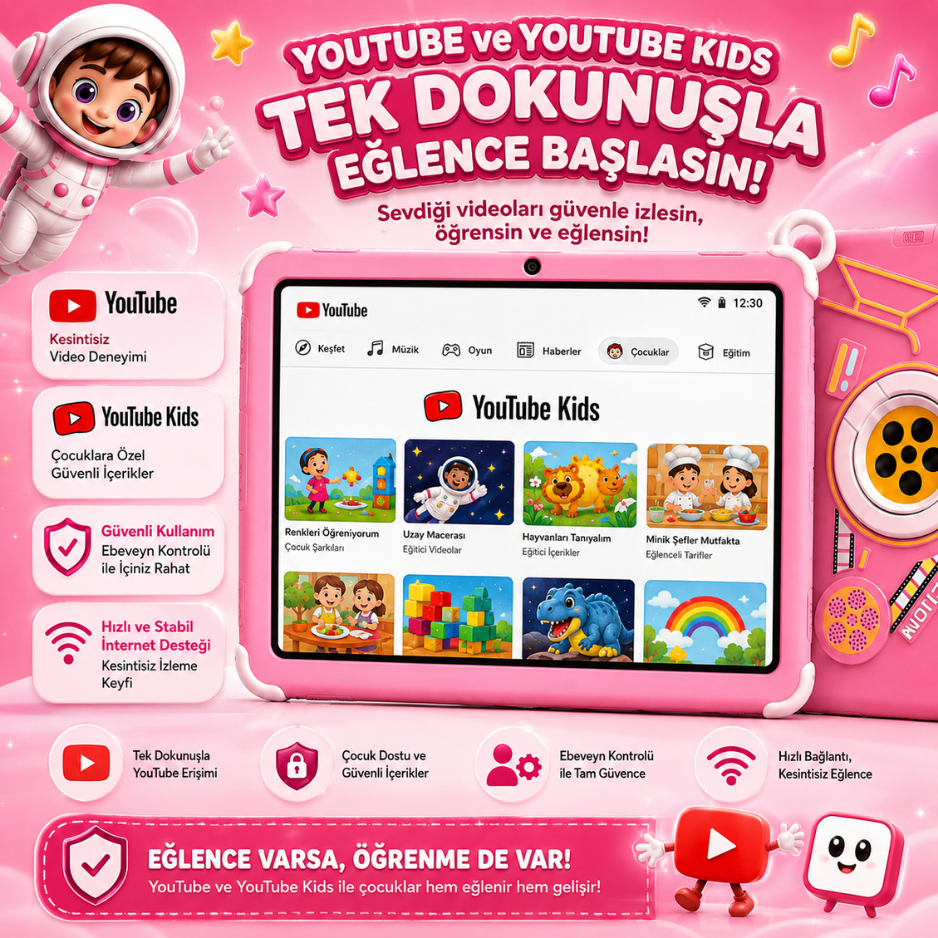 Android 14 6+128GB Çift Kameralı Çocuk Tableti