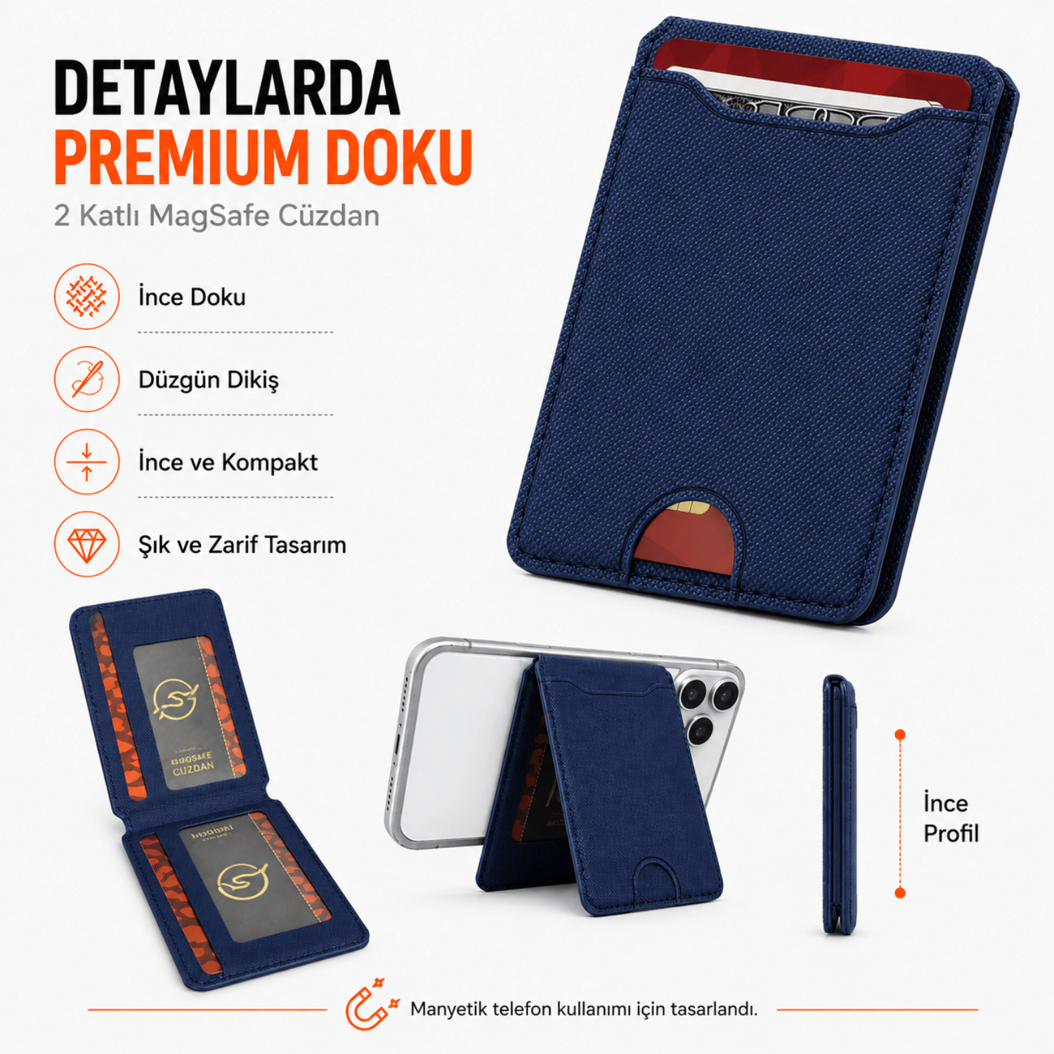 2 Katlı Magsafe Telefon Cüzdanı ve Standı E04