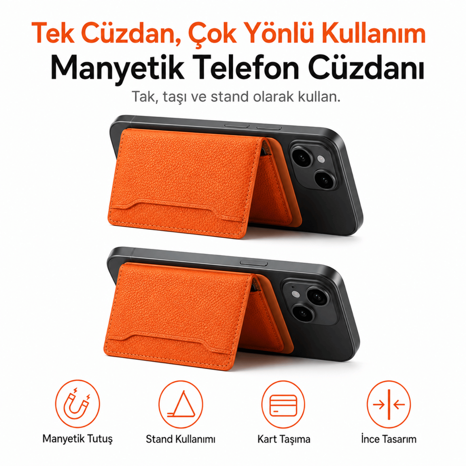 2 Katlı Magsafe Telefon Cüzdanı ve Standı E03