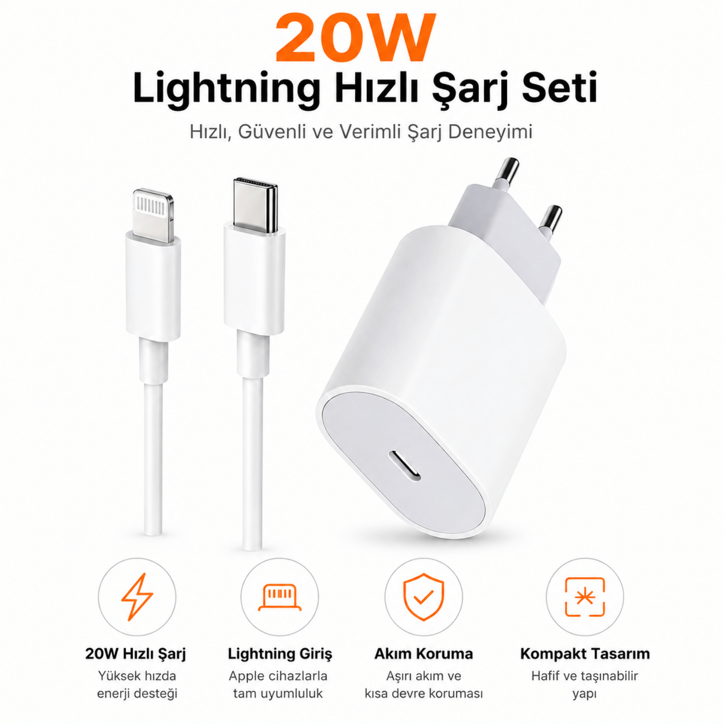 20W USB-C–Lightning Hızlı Şarj Seti
