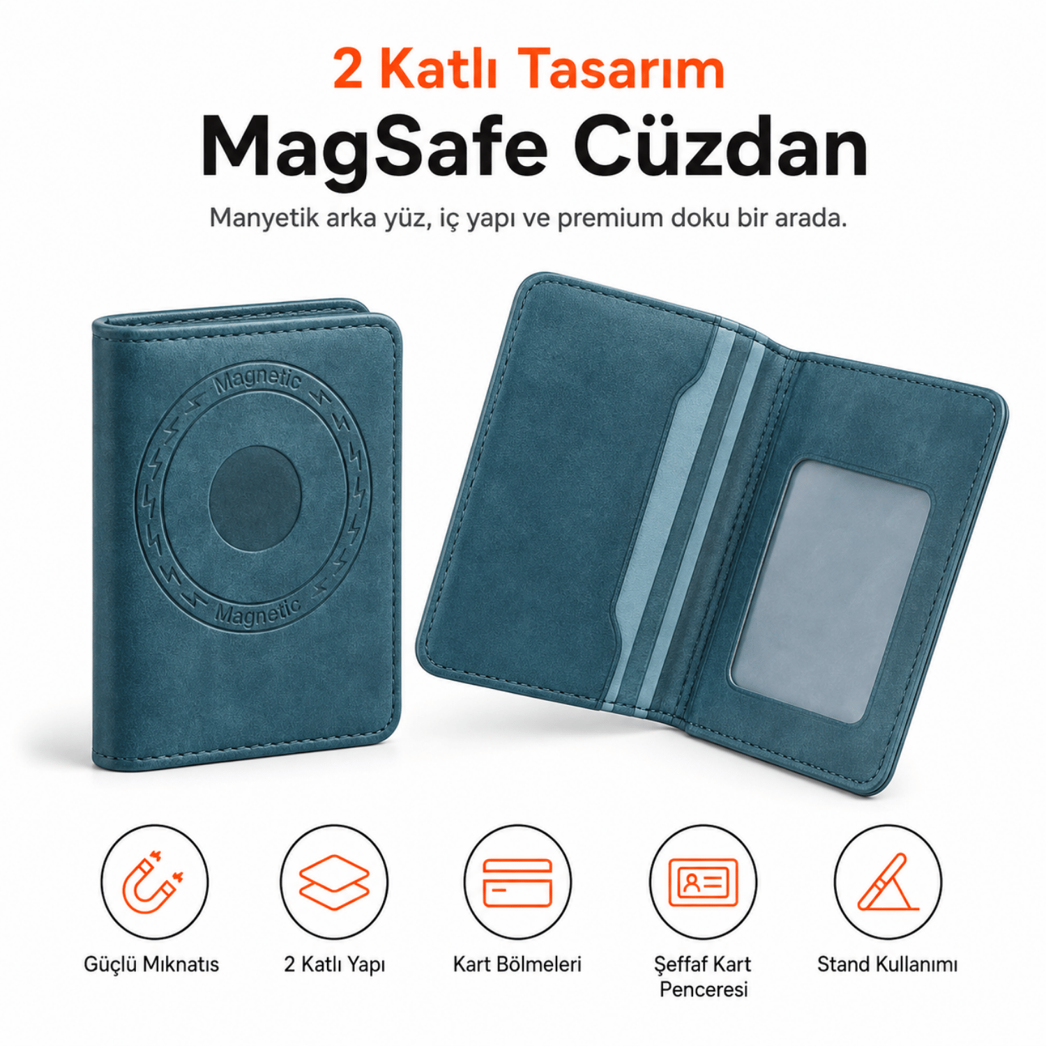 2 Katlı Magsafe Telefon Cüzdanı ve Standı E02