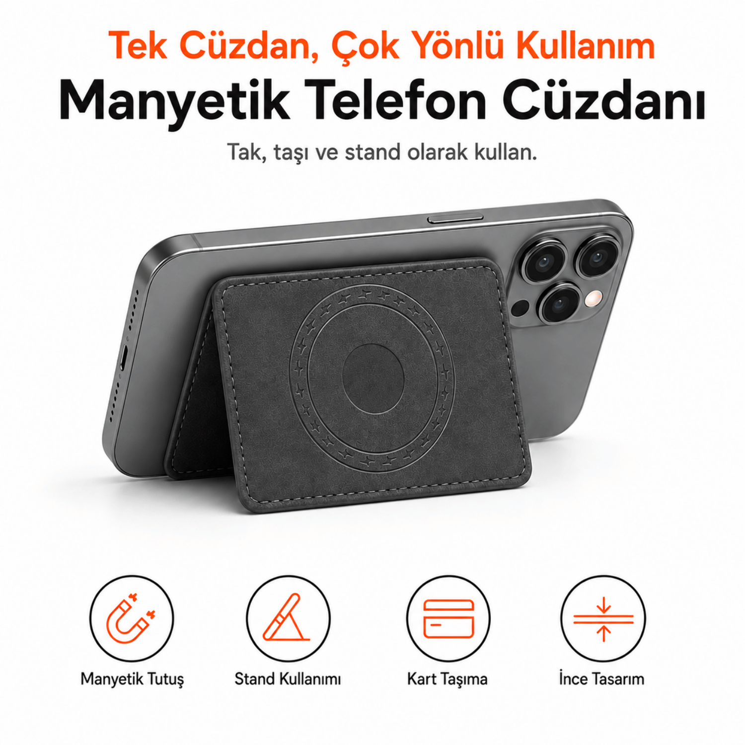 2 Katlı Magsafe Telefon Cüzdanı ve Standı E02
