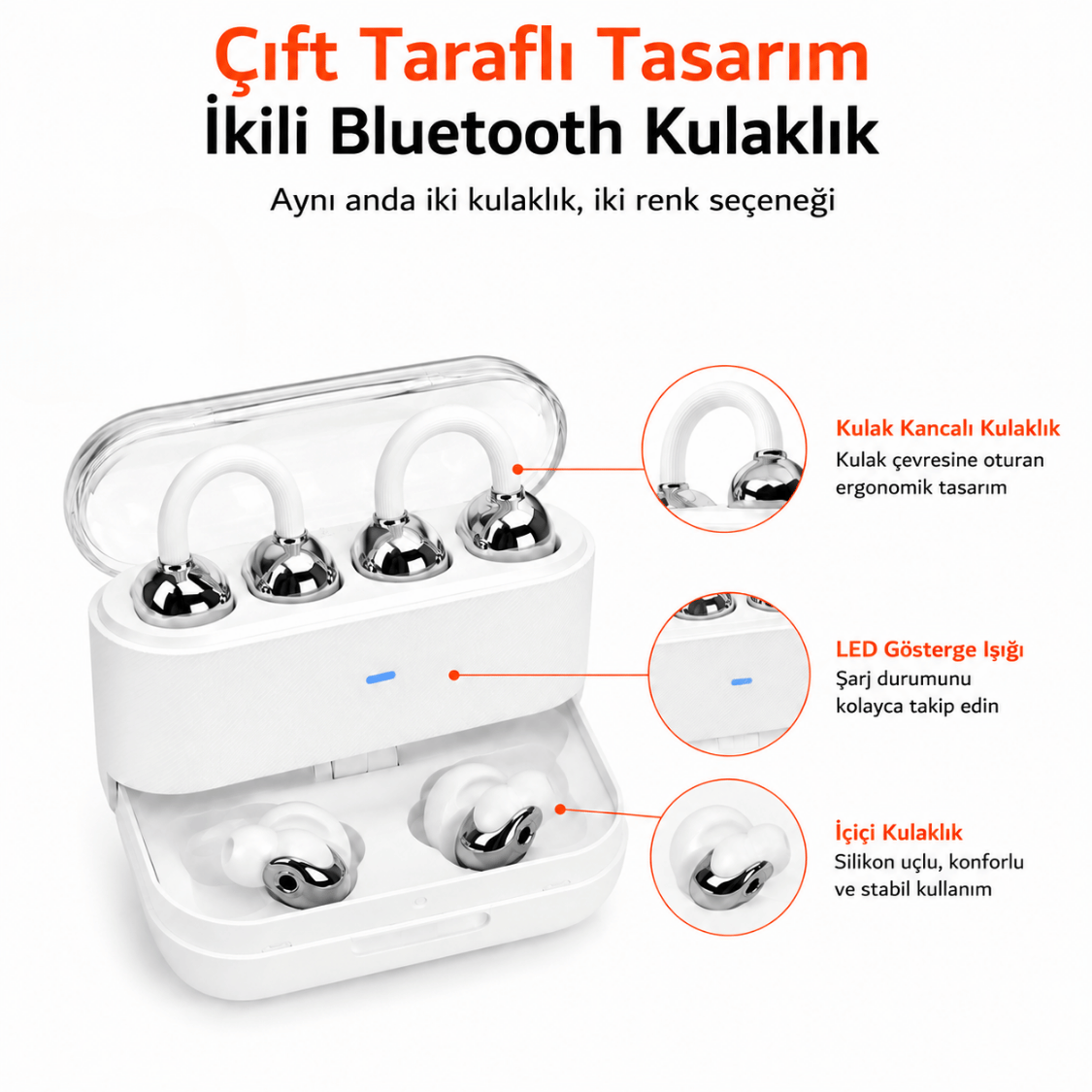 Çift Taraflı İkili Bluetooth Kulaklık ve Şarj Kutusu