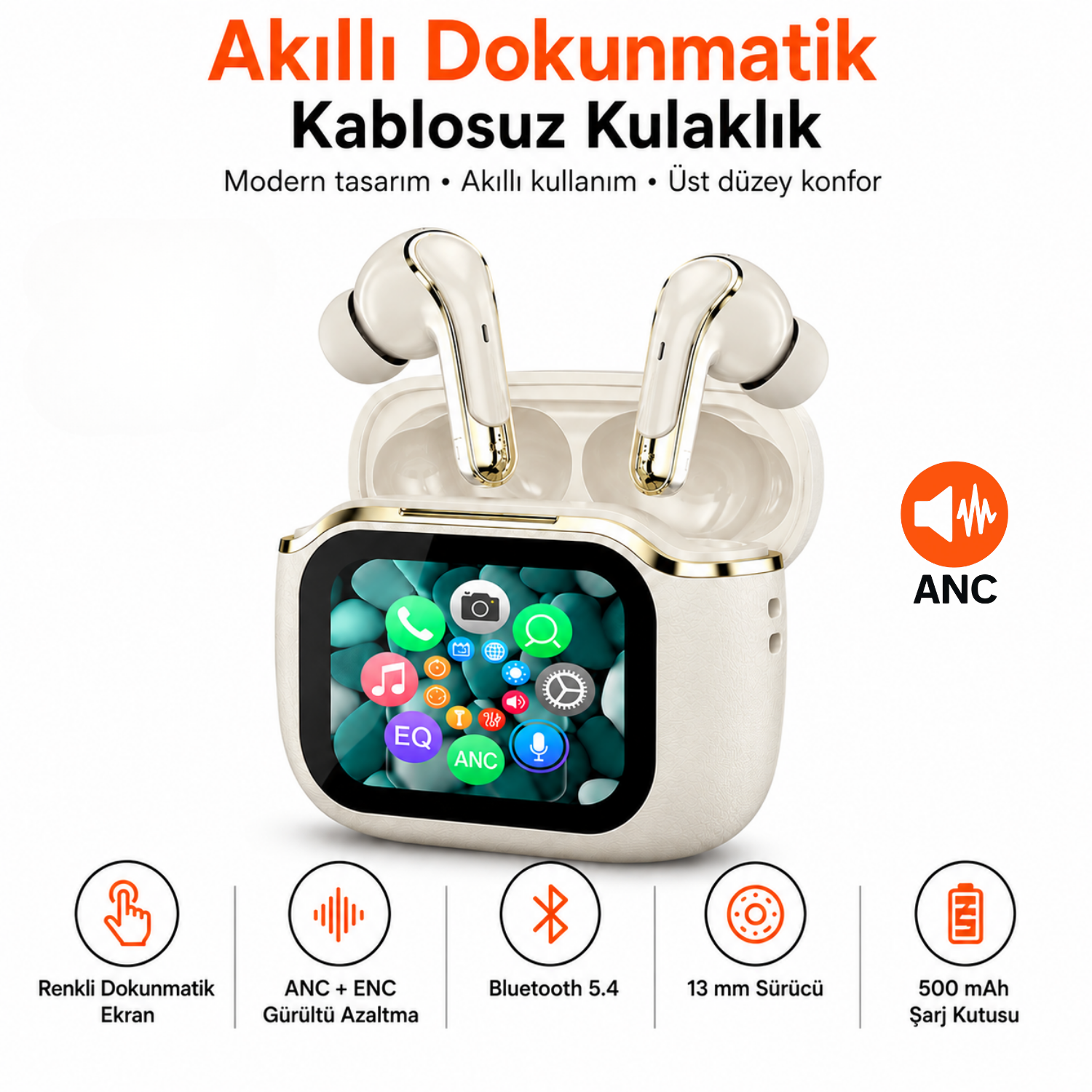 Dokunmatik Ekranlı ANC + ENC Kablosuz Kulaklık P-S6