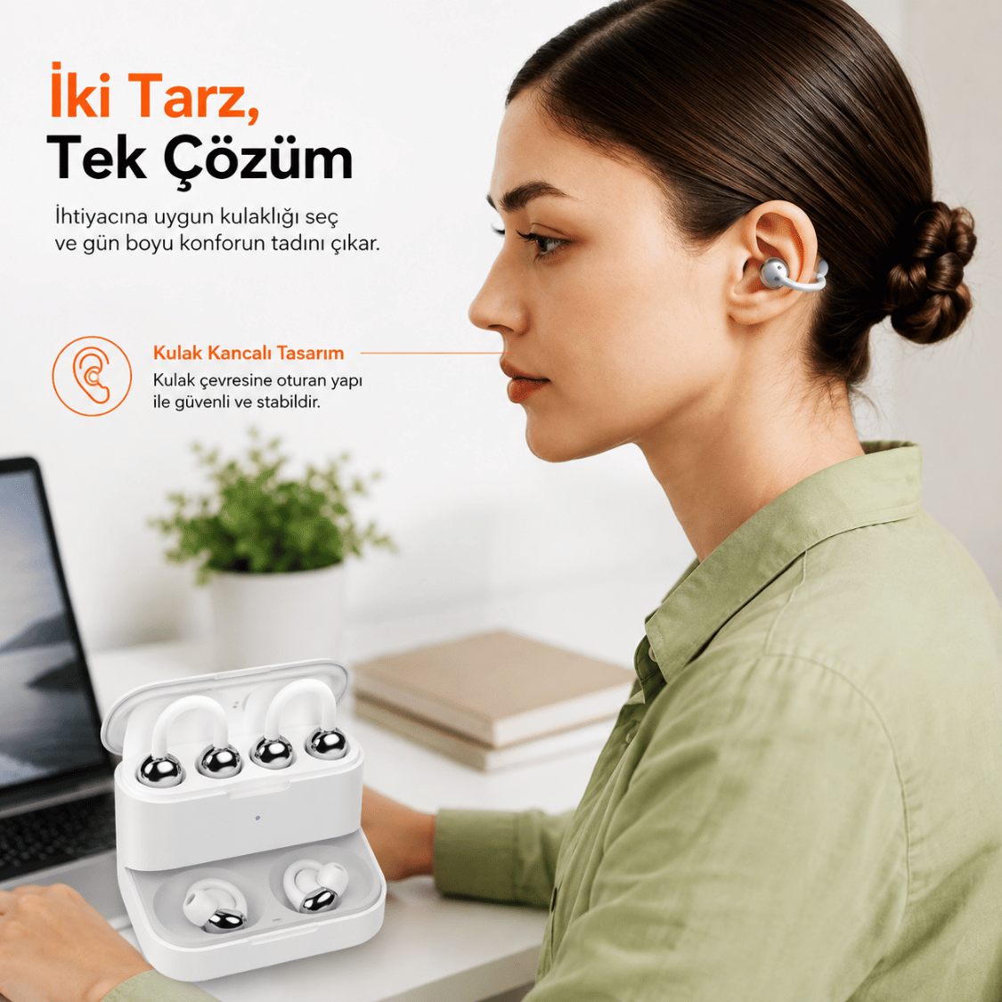 Çift Taraflı İkili Bluetooth Kulaklık ve Şarj Kutusu