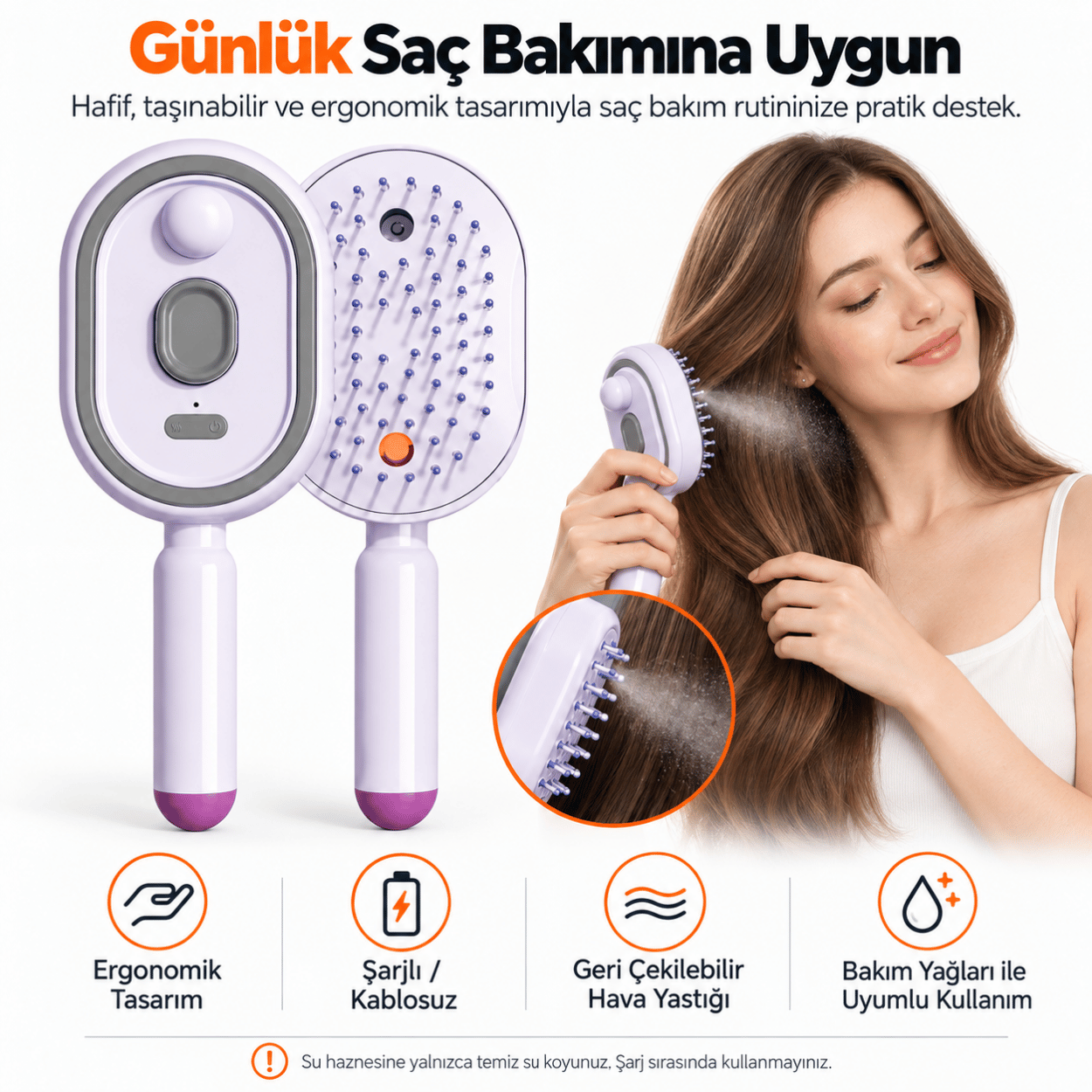 Su Hazneli Elektrostatik İnce Sprey Saç Tarağı