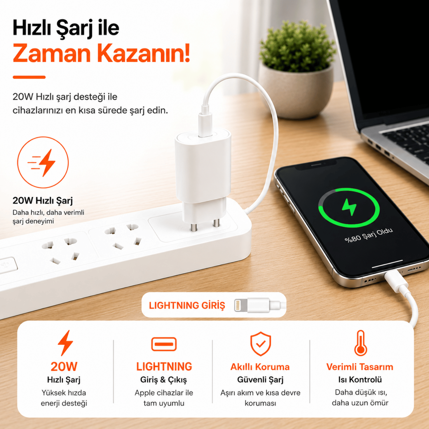 20W USB-C–Lightning Hızlı Şarj Seti