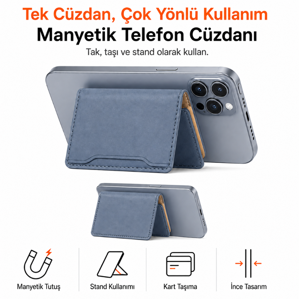 2 Katlı Magsafe Telefon Cüzdanı ve Standı E01