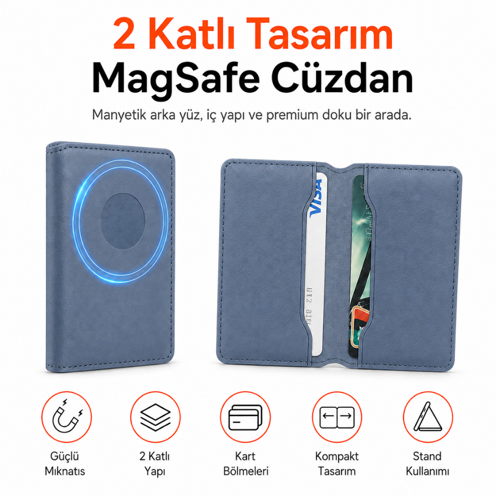 2 Katlı Magsafe Telefon Cüzdanı ve Standı E01