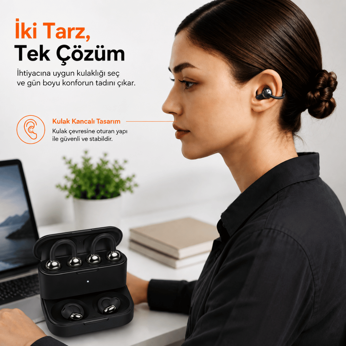Çift Taraflı İkili Bluetooth Kulaklık ve Şarj Kutusu